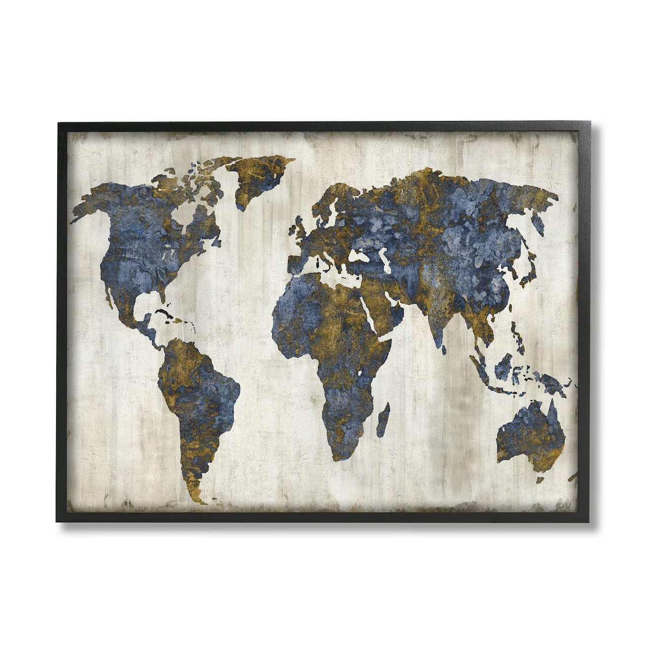 Stupell Industries Gold & Blue World Map Design Wall Art in Black Frame
